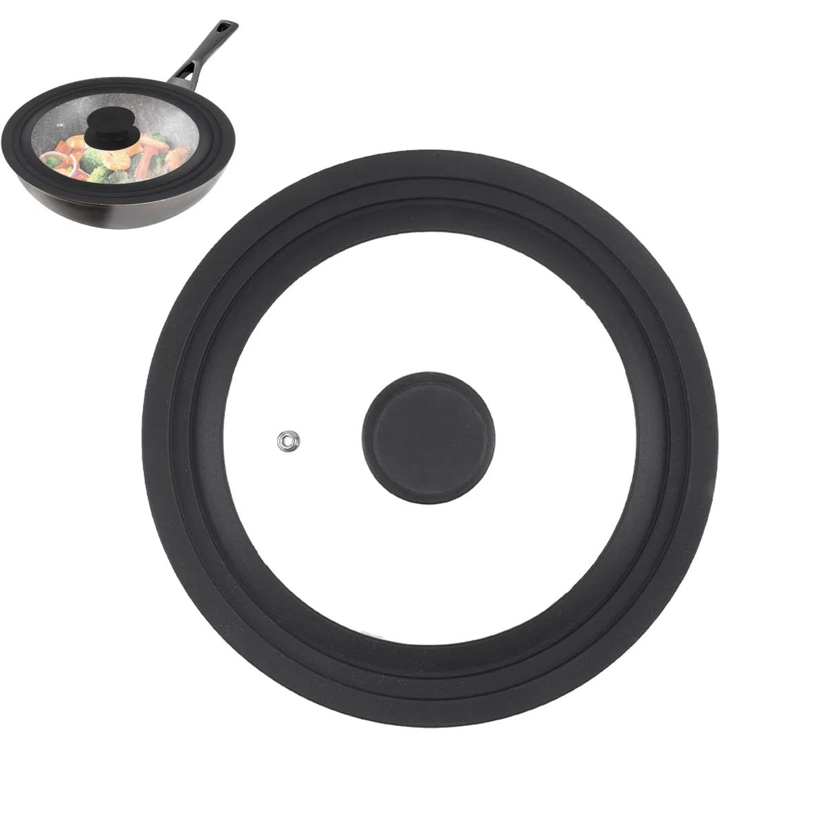 Tapa Sarten Universal para 28cm / 30cm / 32cm Diámetro, Tapas Cristal con Borde Silicona Graduado & Orificio Vapor, Tapa Resistente Calor Multiusos para Sartenes, Ollas, Cacerola (Negro)