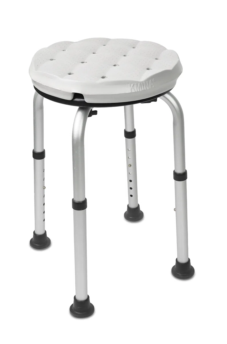 KMINA Taburete Ducha para Mayores con Cojín de Espuma, Banqueta Ducha, Impermeable, Altura Regulable, Montaje Sin Herramientas - Fabricado en España