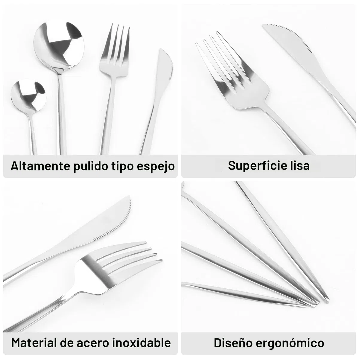 24 Piezas Juego de Cubiertos Acero Inoxidable Cuberterias Completas 6 Personas con Cuberteria Tenedores Cuchillo Cuchara Acabado Pulido Brillante Apto para Lavavajillas | Plata