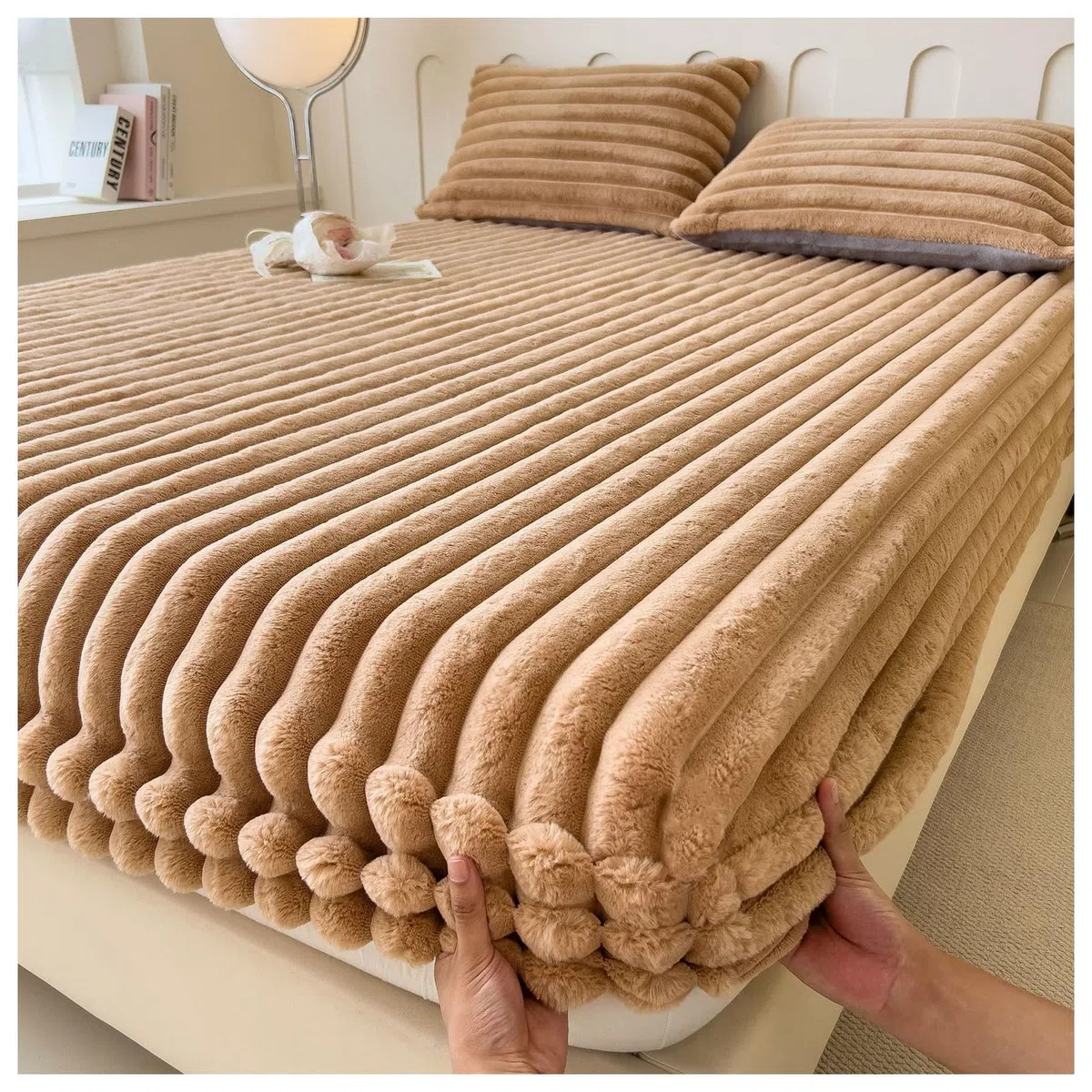 Sábana Bajera Ajustable de Felpa,sábana Bajera Ajustable de Felpa sintética,Funda de Cama de Felpa Suave,Funda de colchón con sábana elástica Totalmente elástica (5,150x200cm)