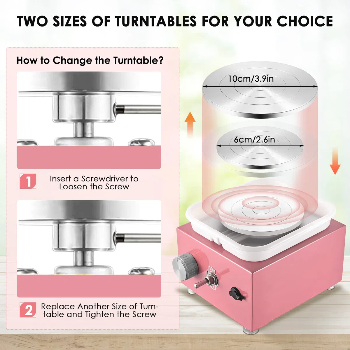 Mini Rueda de Cerámica, Máquina Eléctrica de Cerámica 30 W Velocidad 2000 RPM con Lavabo Extraíble de ABS y Plato Giratorio de 6,5/10 cm Máquina de Rueda de Cerámica para Niños, Adultos
