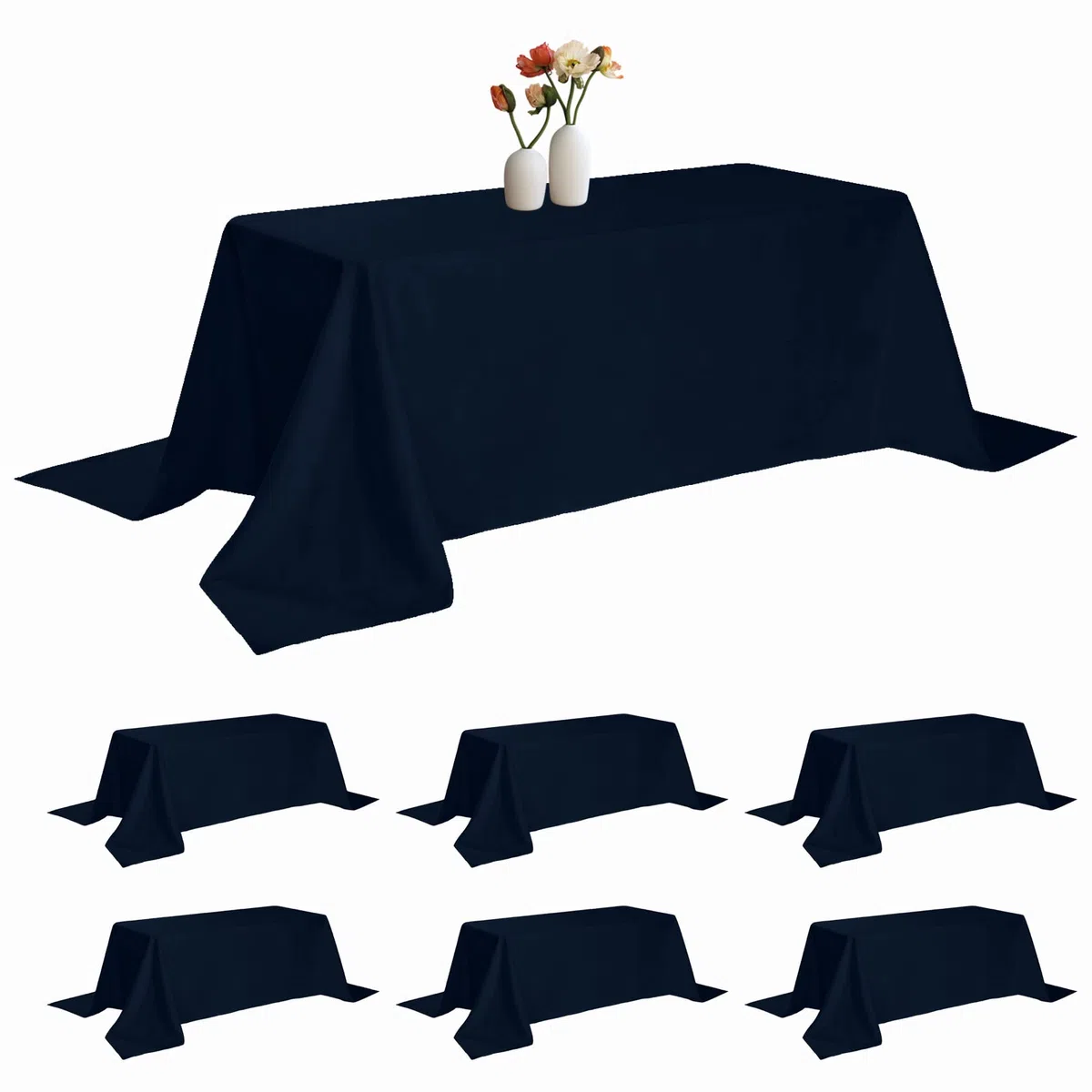 Paquete de 6 manteles rectangulares de 90 x 132 pulgadas, color azul marino, resistentes a las manchas y arrugas, tela de poliéster lavable, para decoración de fiestas, bodas y banquetes