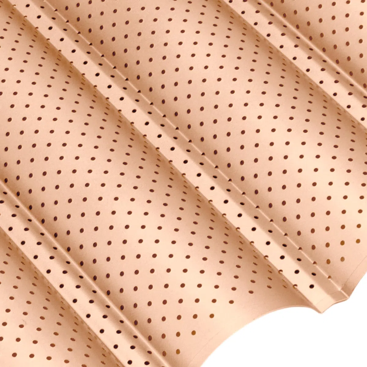 3 bandejas para hornear baguettes para 4 baguettes, acero al carbono, perforadas, molde para baguettes, pan, 38 x 33 cm, antiadherente, oro rosa