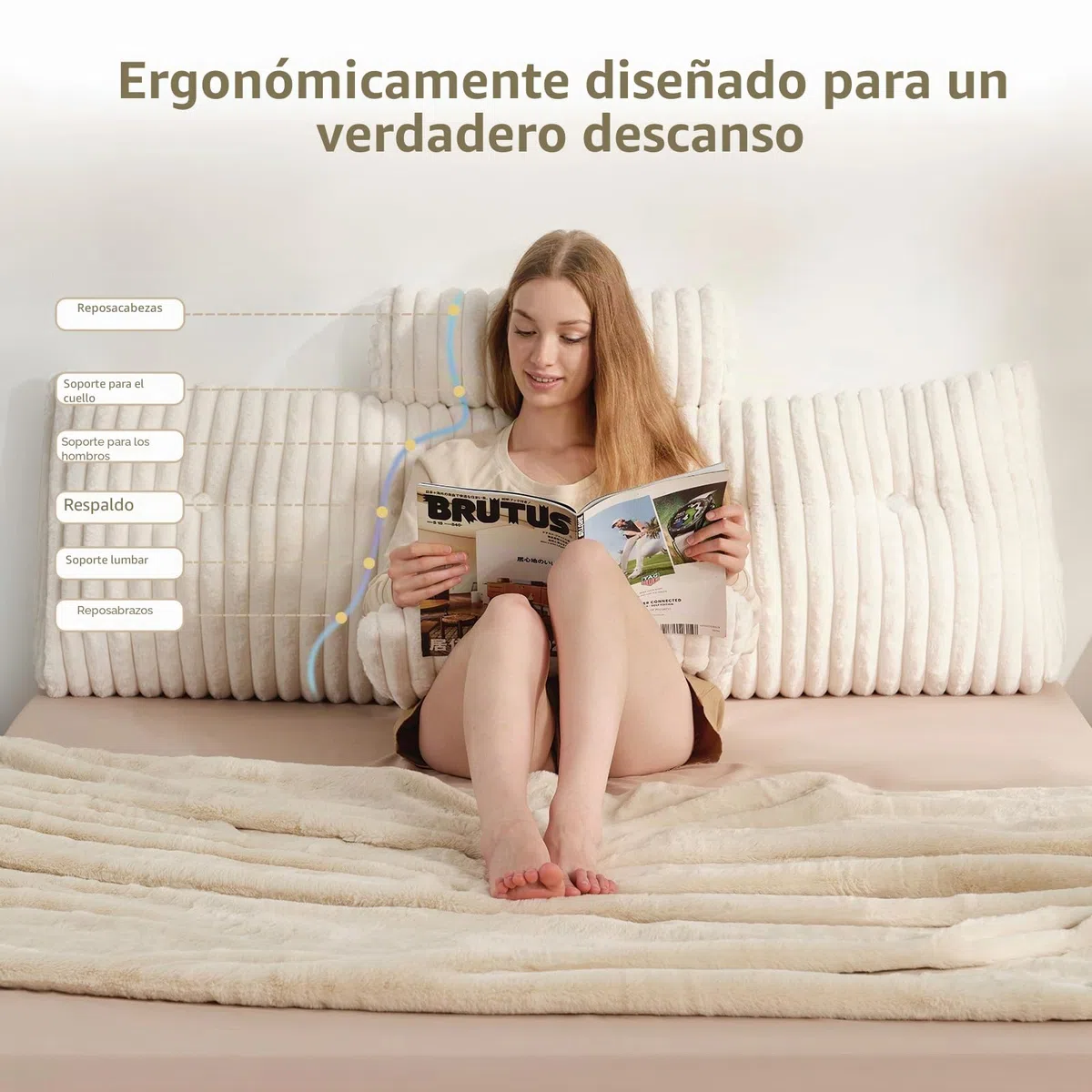 Z-Hom Cojín para Libros, cuña, cojín de Lectura para Cama y sofá, cojín de Espalda, práctico Compartimento Lateral, Cubierta extraíble, con Almohada Redonda (Variedad de Fibra Larga 150 * 50 * 20cm)