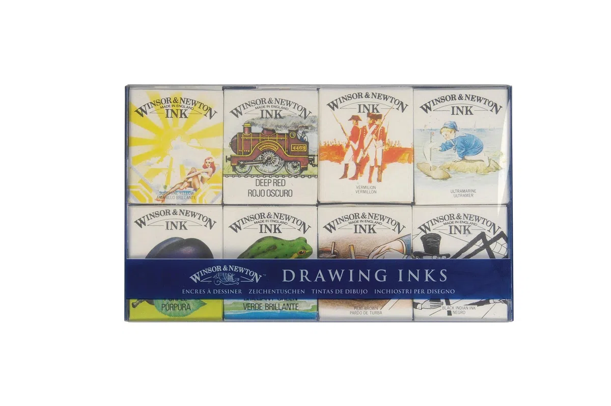 Winsor & Newton Tinta para Dibujo Drawing Ink- Set de 8 tintas, Colección William, Multicolor
