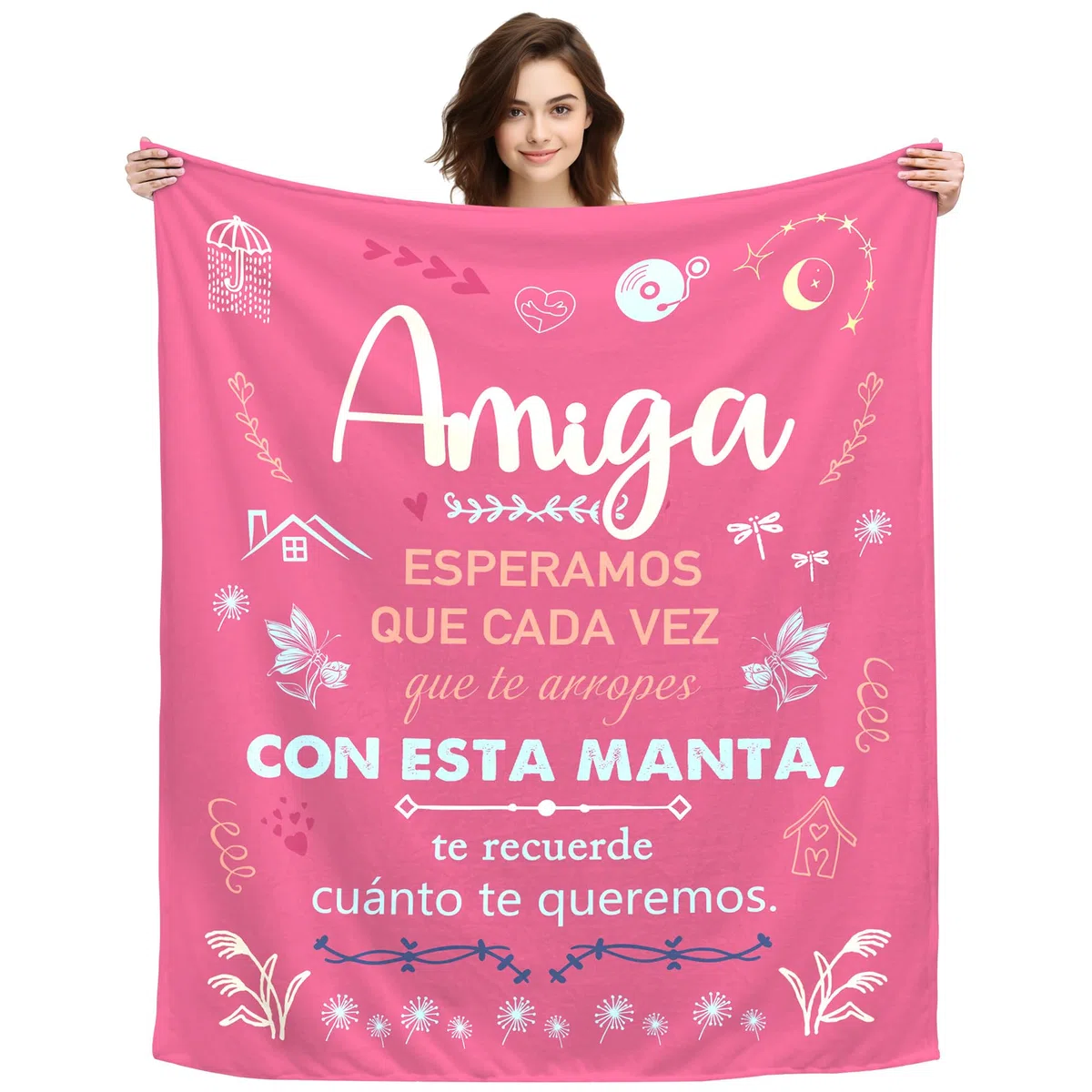 Regalos Originales para Amigas Navidad, Regalos de Amistad, Regalos para Mejor Amiga Mujer Decoración Mantas Regalos de Cumpleaños Amistad Manta Personalizada 150x130CM (Amiga-a)