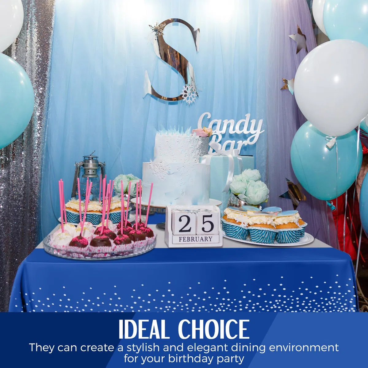 Tudomro 16 manteles desechables de plástico rectangular de 54 x 108 pulgadas con camino de mesa de satén de 12 x 108 pulgadas para decoración de bodas, fiestas de cumpleaños (plateado y azul oscuro)