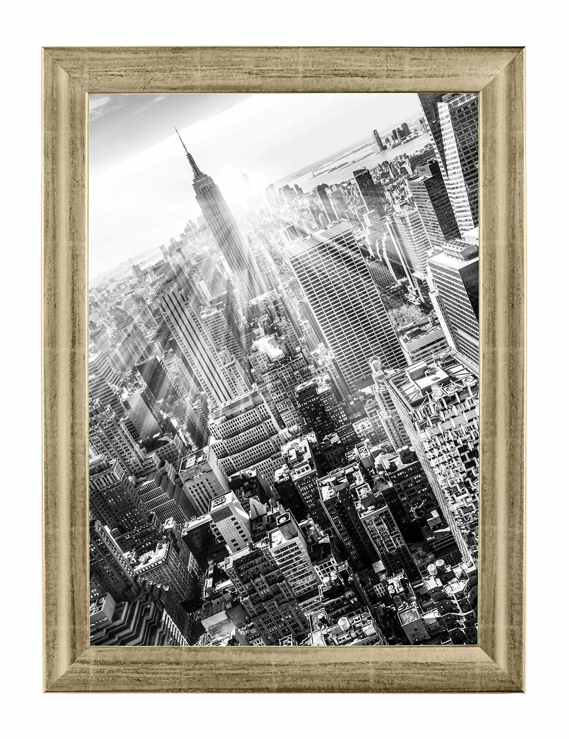 Marco de fotos FRAMO de madera 32 x 47 cm a medida - Hoja de Plata | Tamaño seleccionable | incl. cristal acrílico antirreflejos | Marco para rompecabezas | Foto | Póster