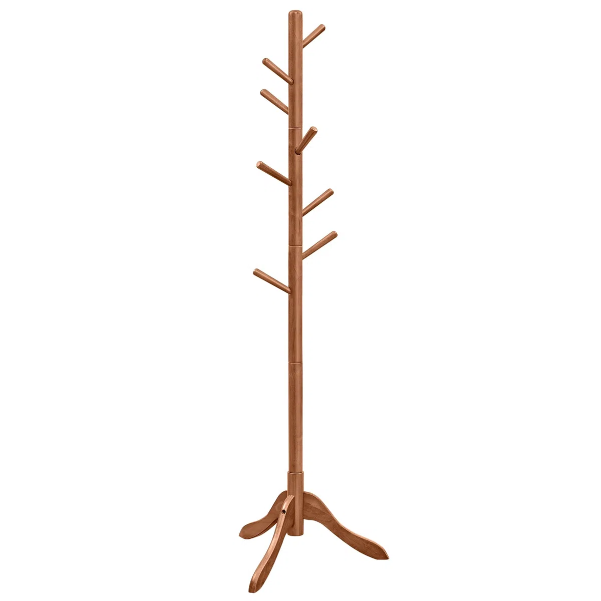 VASAGLE Perchero de pie con 8 Ganchos, Perchero de Madera para Ropa, Sombreros, Bolsos, Paraguas, Madera de Caucho Maciza, Nogal Oscuro URCR01WN