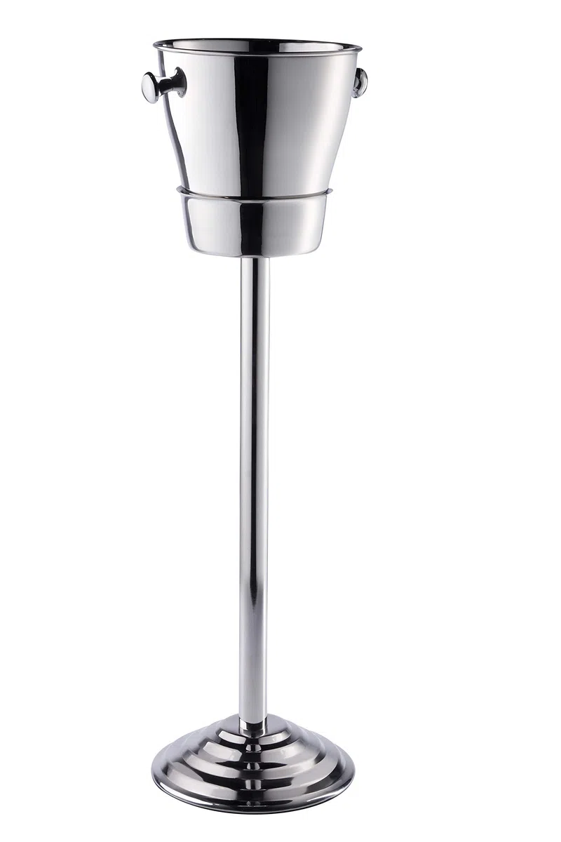 Enfriador de champán sobre pie, enfriador de vino con soporte, enfriador de botellas de acero inoxidable plateado, enfriador para champán, vino y champán, XXL, 80 cm