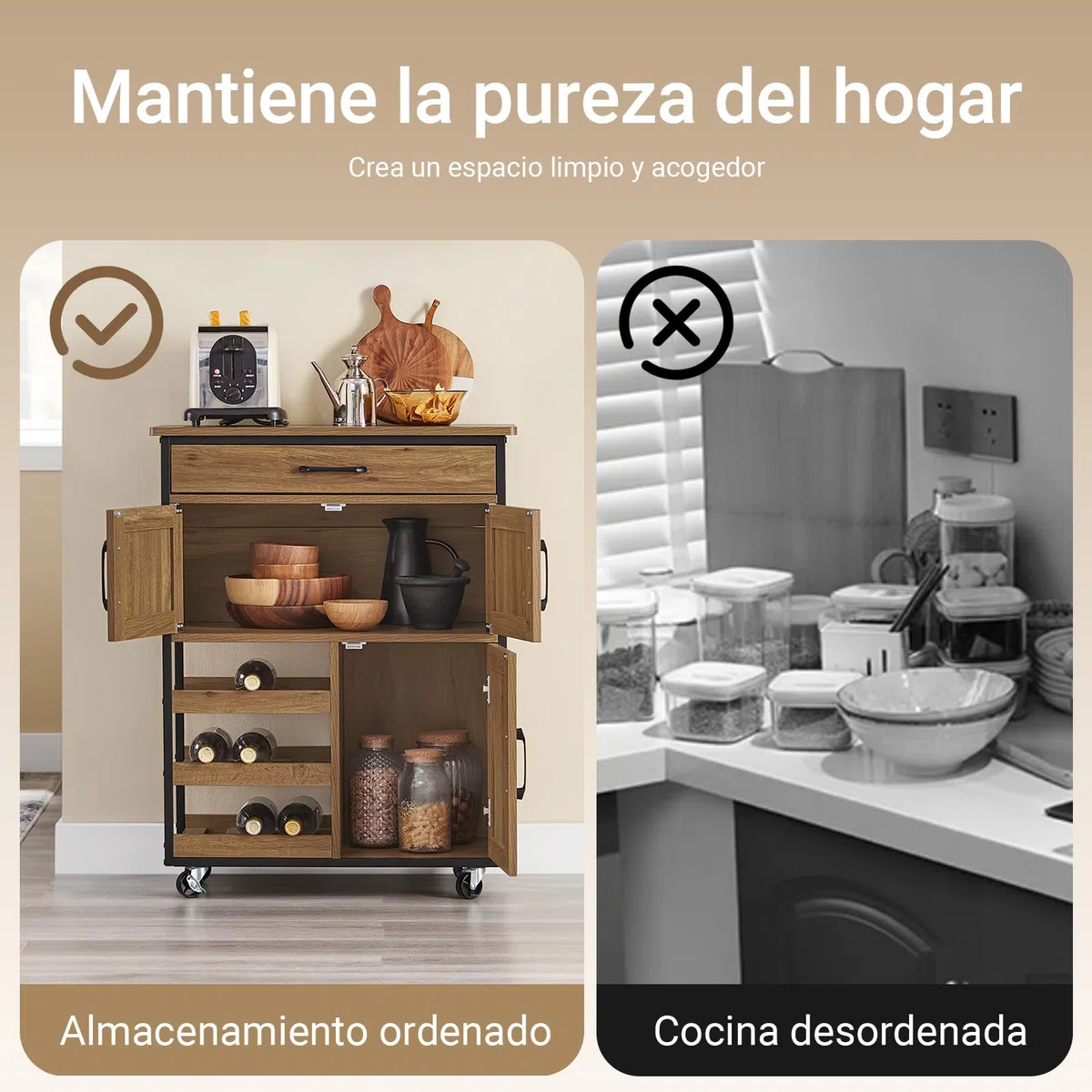 SoBuy Carrito Cocina con Ruedas con Freno & estantes Abiertos, 67x88x37cm | Carro Cocina Auxiliar con encimera, cajón & ganchos, carga 30 kg, estilo industrial, PB/metal, comedor/exterior, FKW134-N