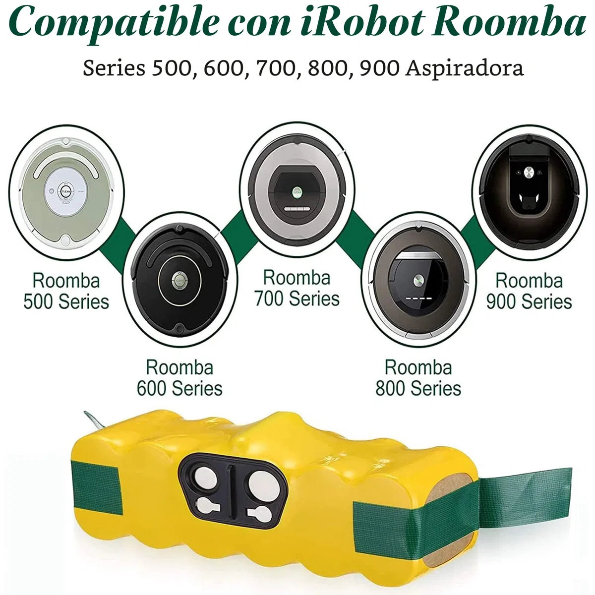 14.4V 5000mAh Ni-MH Batería de Repuesto Batería para iRobot Roomba 500 600 700 800 R3 Series 530 531 532 535 536 540 550 552 560 570 580 595 620 650 660 760 770 780 790 870 980