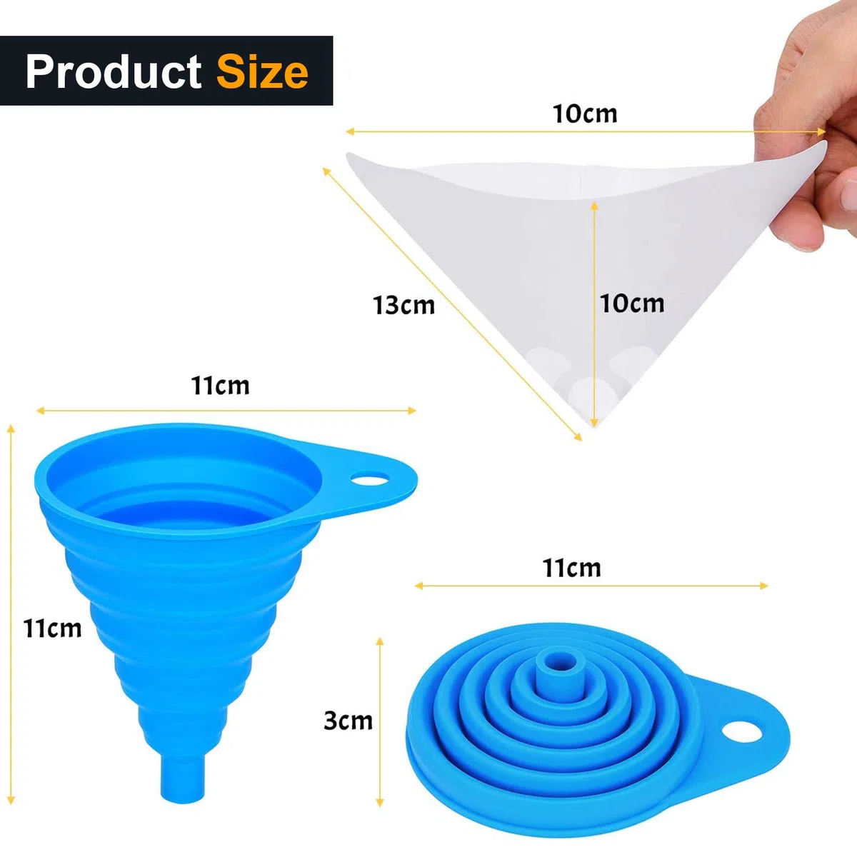 CYH 150 Coladores de Papel Embudo de Filtro Desechables con 1 Embudo de Silicona Plegable, Filtros de Papel Filtro Conico de Malla de Nylon, para Pintura, Automotriz, artesanía