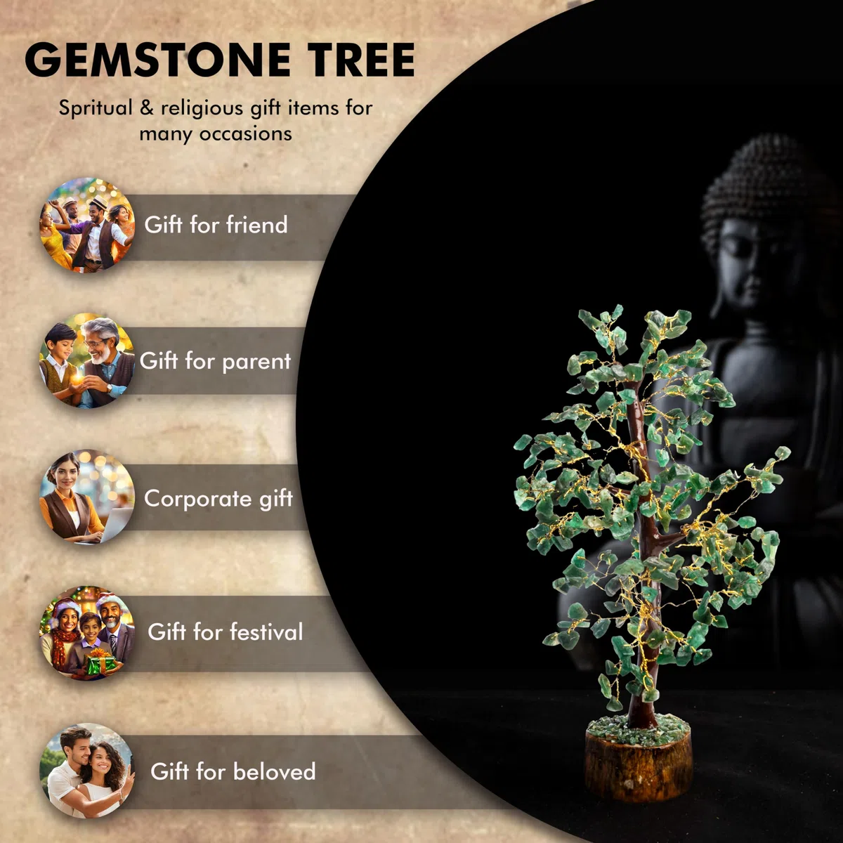 WC Arbre en Cristal de Jade Vert pour décorations d'intérieur à énergie Positive et arbre en Cristal de guérison Avec Joint en M et Fil doré | Arbre de Fortune | Décor de Cristal (300 Perles)