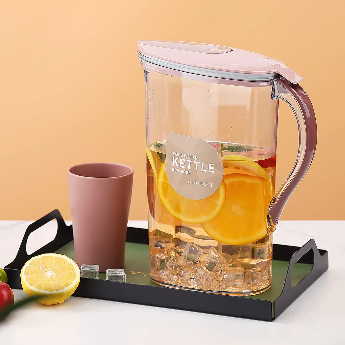 Berglander Jarra de agua de la puerta del refrigerador con tapa 2.1L perfecta para hacer té, jugo y bebida fría, jarra de fibra de vidrio clara libre de BPA