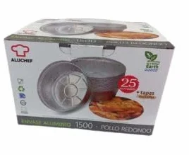 BALSAT Envase de Aluminio para Pollo Asado – 250 Uds con Tapas Incluidas, Perfecto para Catering, Comidas Rápidas y Restaurantes, Resistente y Práctico