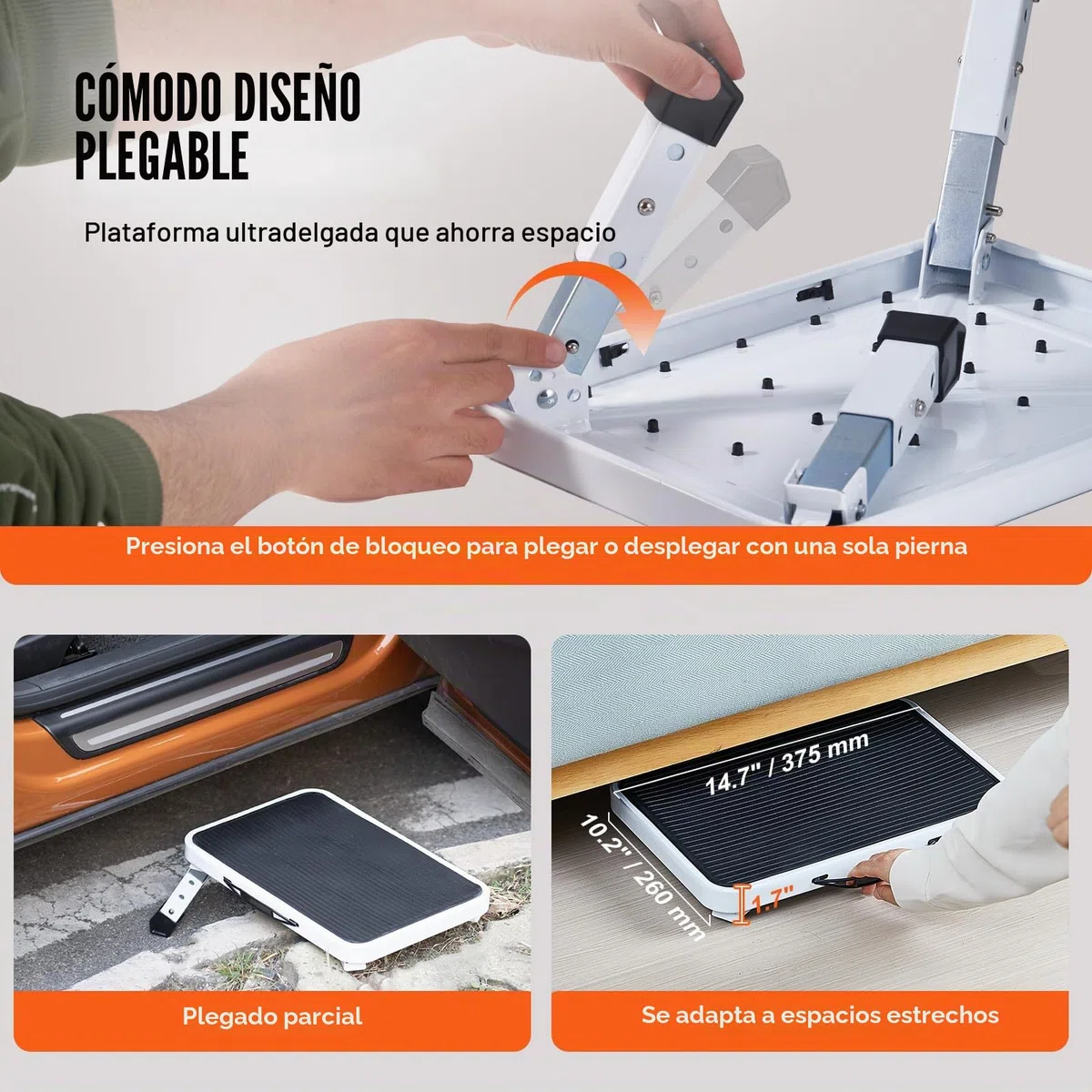VEVOR Taburete Plegable con 1 Escalón Capacidad de 150 kg Taburete de Acero de 3 Alturas Ajustables Taburete Portátil Antideslizante para Niños Pequeños, Adultos, Oficina, Autocaravanas, Baños, Hogar