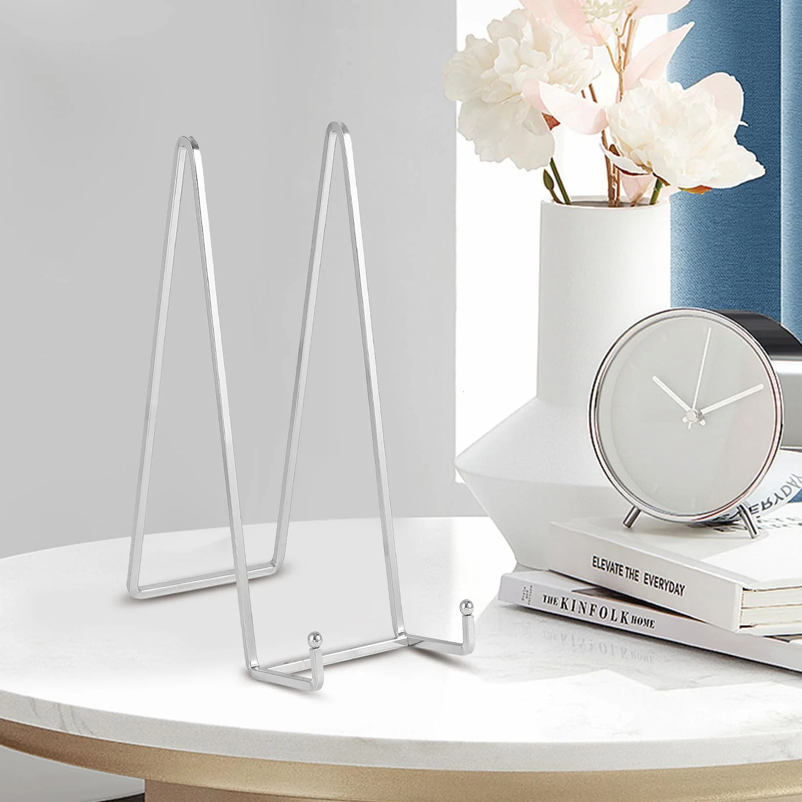 Soporte para Platos Decorativos Grandes - Soporte de Caballete para Expositor Mesa - Soportes Metalicos Para Placas Pesados | Cuadros | Marcos de Fotos | Libros | Lienzos - Plata - 2 Piezas - 30,5 cm