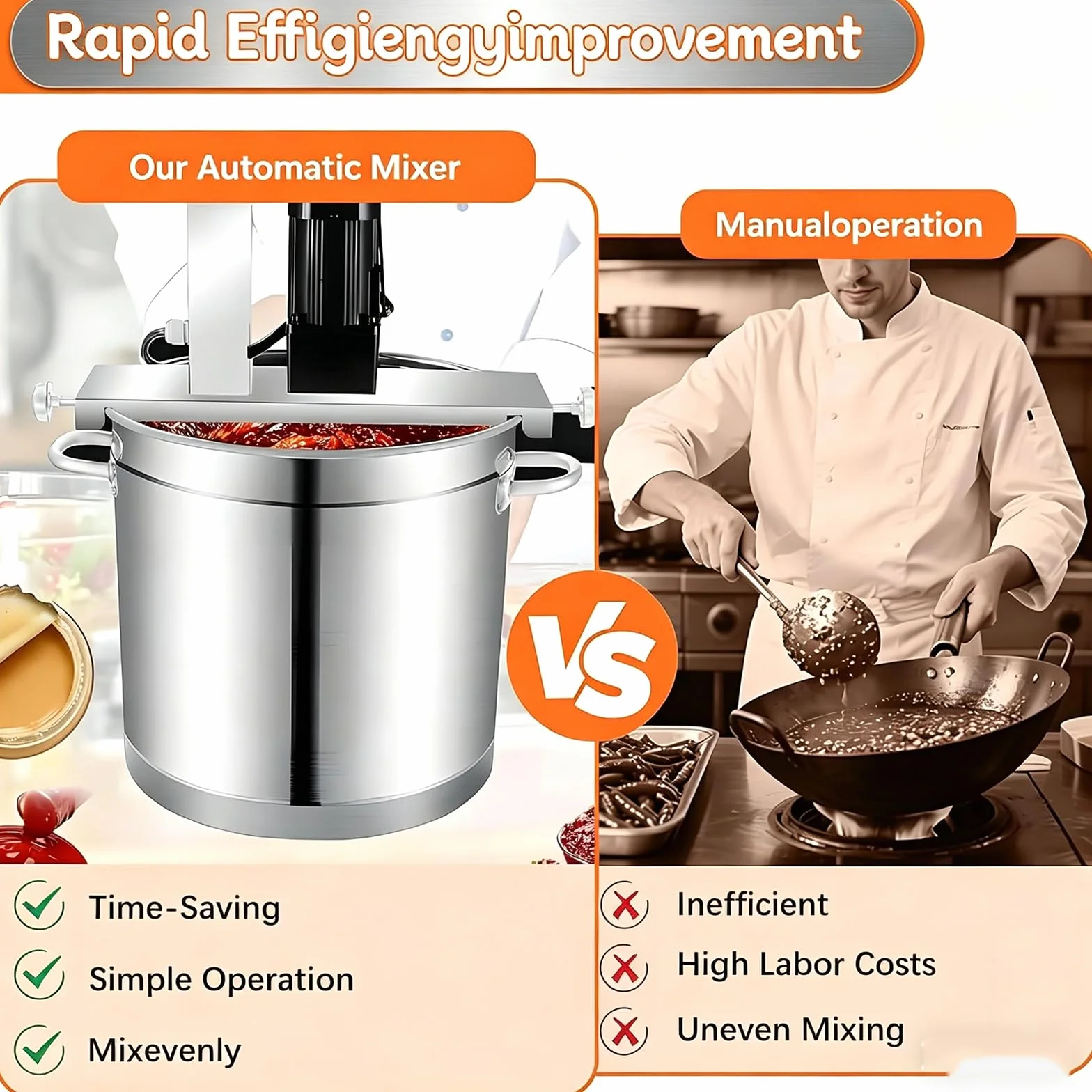 Mezclador de alimentos comercial, mezclador eléctrico de calefacción con velocidad ajustable, raspador de 4 cuchillas para cocinar y condimentar, capacidad de 20 L a 85 L, mezclador automático para