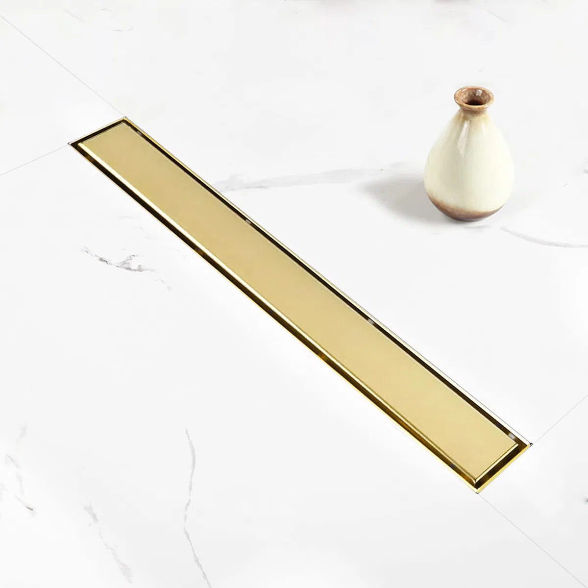 Desagüe de ducha lineal, drenaje dorado de 18 pulgadas con inserto de azulejos, panel 2 en 1, drenaje de piso de ducha dorado de acero inoxidable 304 cepillado, drenaje lineal con colador de