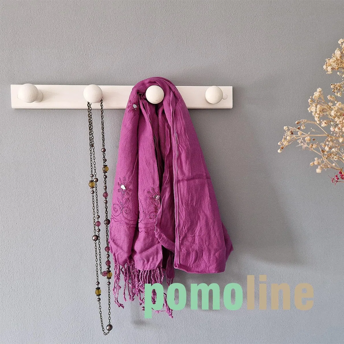 PERCHA Pared 4 Pomos madera pino lacado blanca 485 X 50 X 72 MM