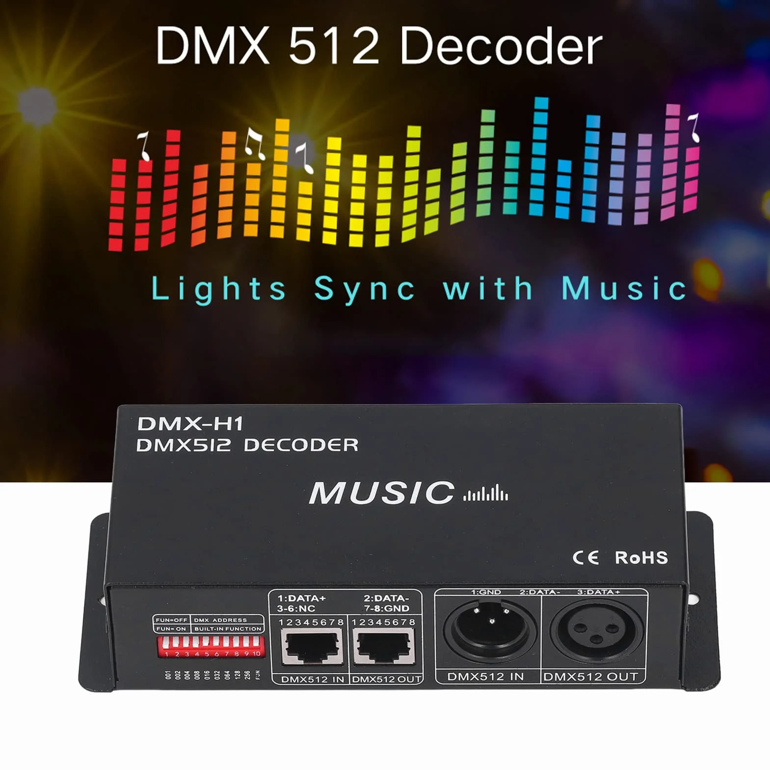 Descodificador DMX 512 de 4 Canales Descodificador DMX de 4 Canales Descodificador RGB Ajuste Controlador de Descodificador LED de Atenuación RGB para Bares Hoteles Barras Sobrias (8A por canal)