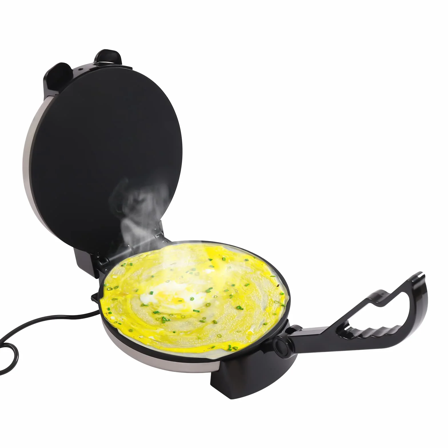 Roti Maker Prensa Tortilla Eléctrica 1800W Acero Inoxidable Calentador de Doble Cara Redondo Electric Pizza Tacos Maker Temperatura Ajustable