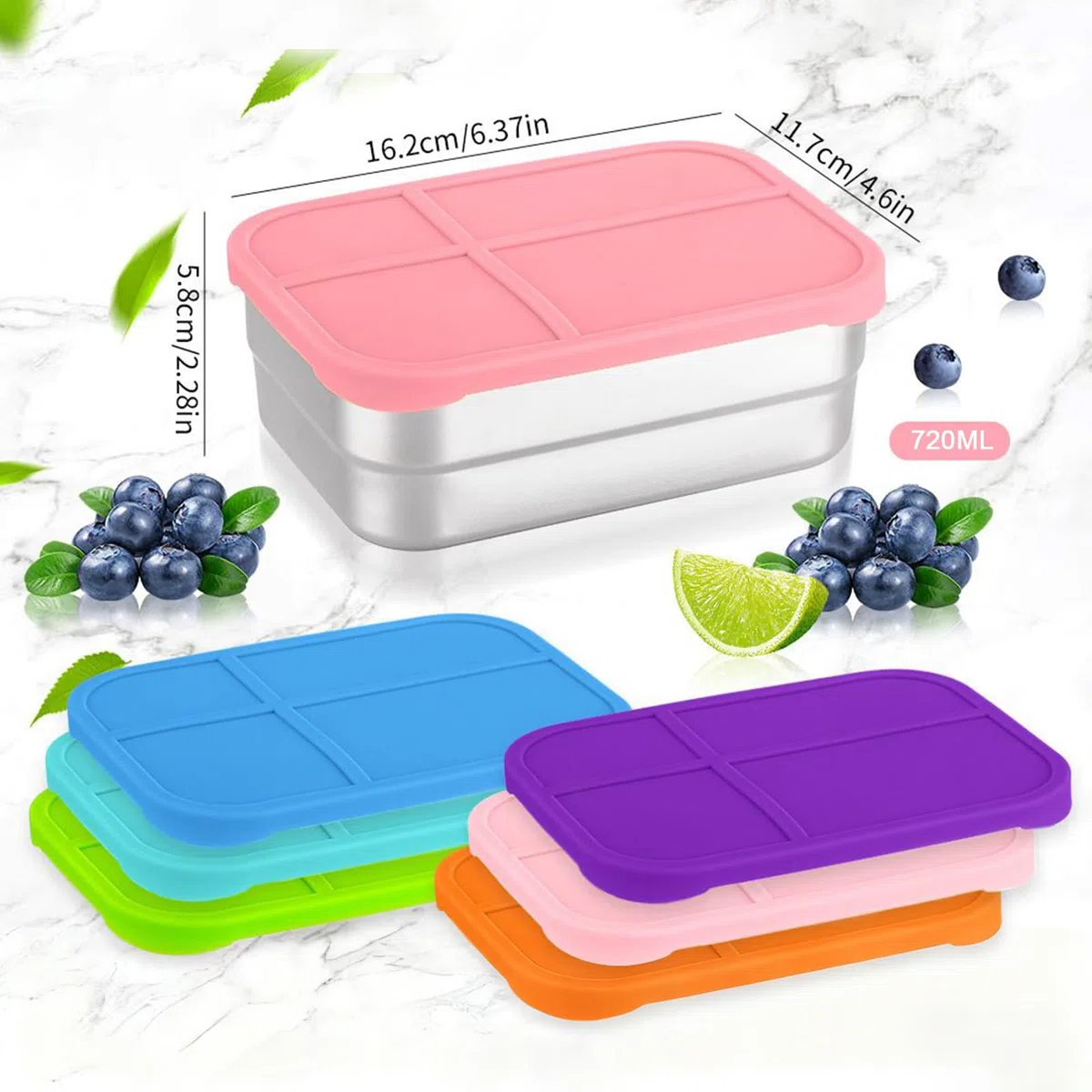Contenedores De Comida De Acero Inoxidable 720ml Para Comidas Y Aperitivos | Apilable Para Alimentos Contenedor de Snack Portátil con Tapa de Silicona para Escuela, Viaje, Picnic, Deportes y Almue