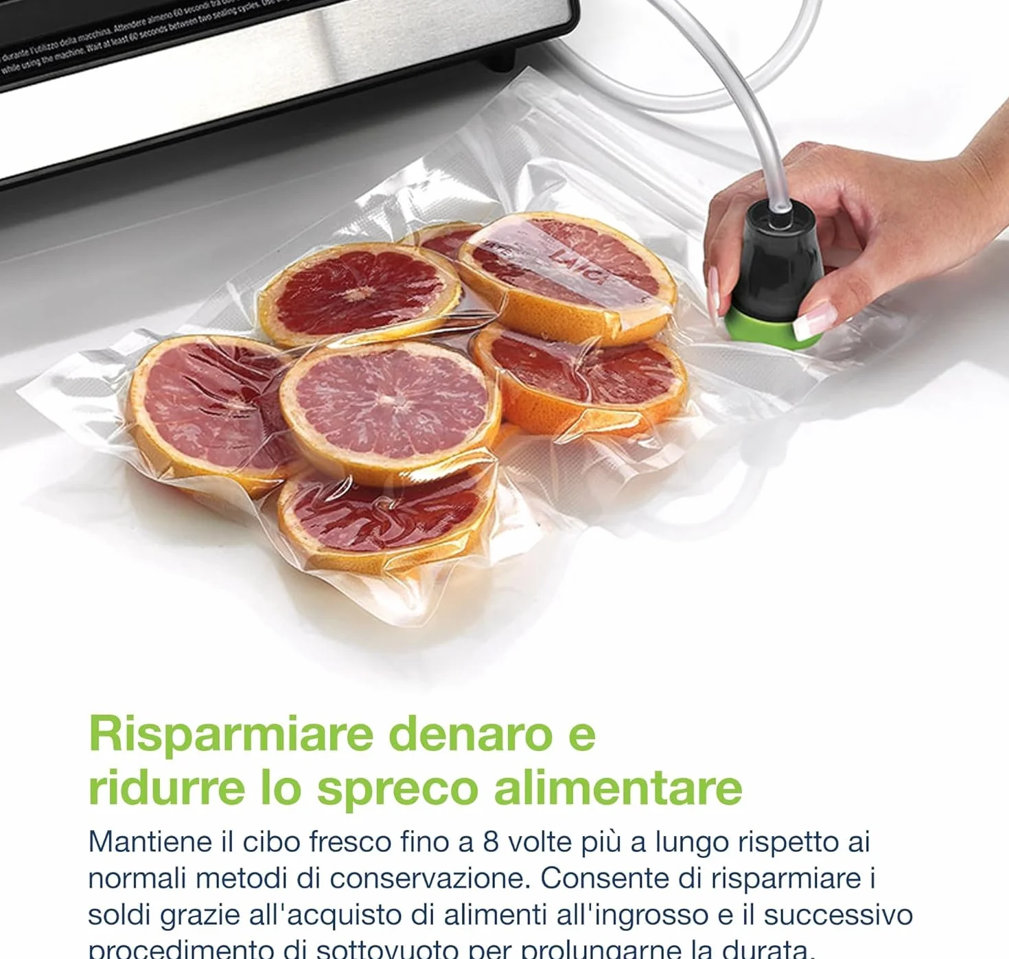Máquina envasadora de alimentos al vacío LAICA VT3240 con bolsas de vacío adicionales - Termoselladora de bolsas automática para 100 ciclos consecutivos
