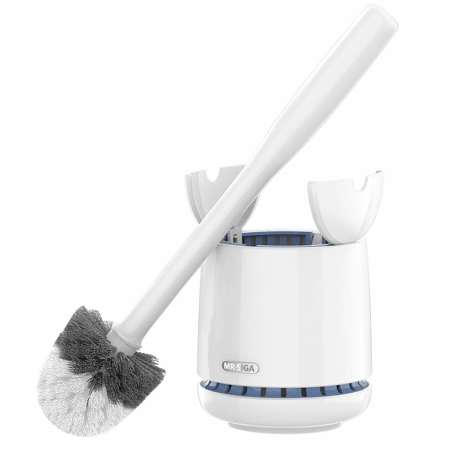 MR.SIGA Premium Cepillo y Soporte para Inodoro con Mango sólido y cerdas duraderas para la Limpieza del baño, Blanco
