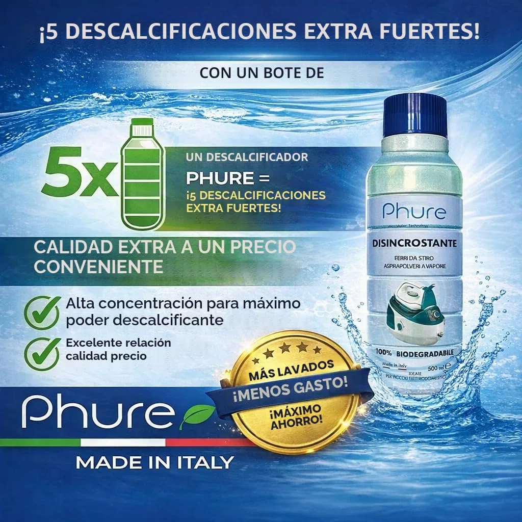 PHURE Bio Decalk - Descalcificador descalcificador concentrado universal para planchas y aspiradoras de vapor, para pequeños electrodomésticos, compatible con todas las marcas, biodegradable, 500 ml