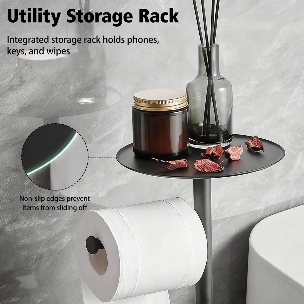 Portarrollos de Papel Higiénico de Pie con Escobilla y Estante Superior - Soporte de Acero Inoxidable Antoxidante, Almacenamiento para Reserva, Estable y Fácil Montaje Sin Taladro para Baño