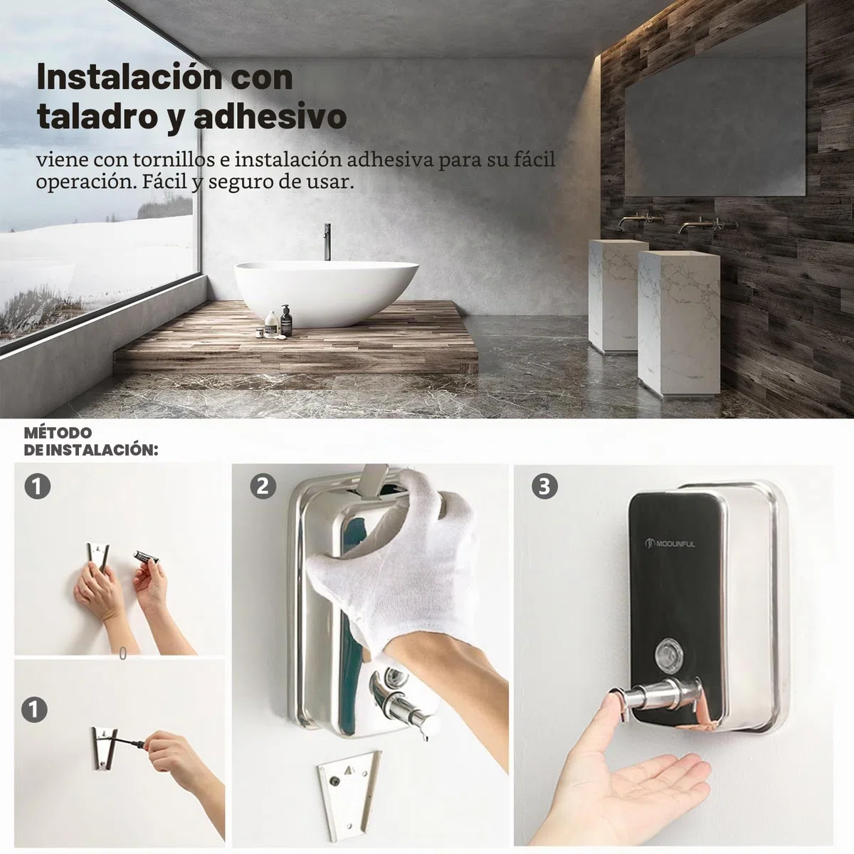 Dispensador de jabón de Mano, dispensador Manual de jabón de Acero Inoxidable para baños comerciales y domésticos, Montaje en Pared Bomba de jabón líquido para Cocina, Restaurante, Capacidad M-1618