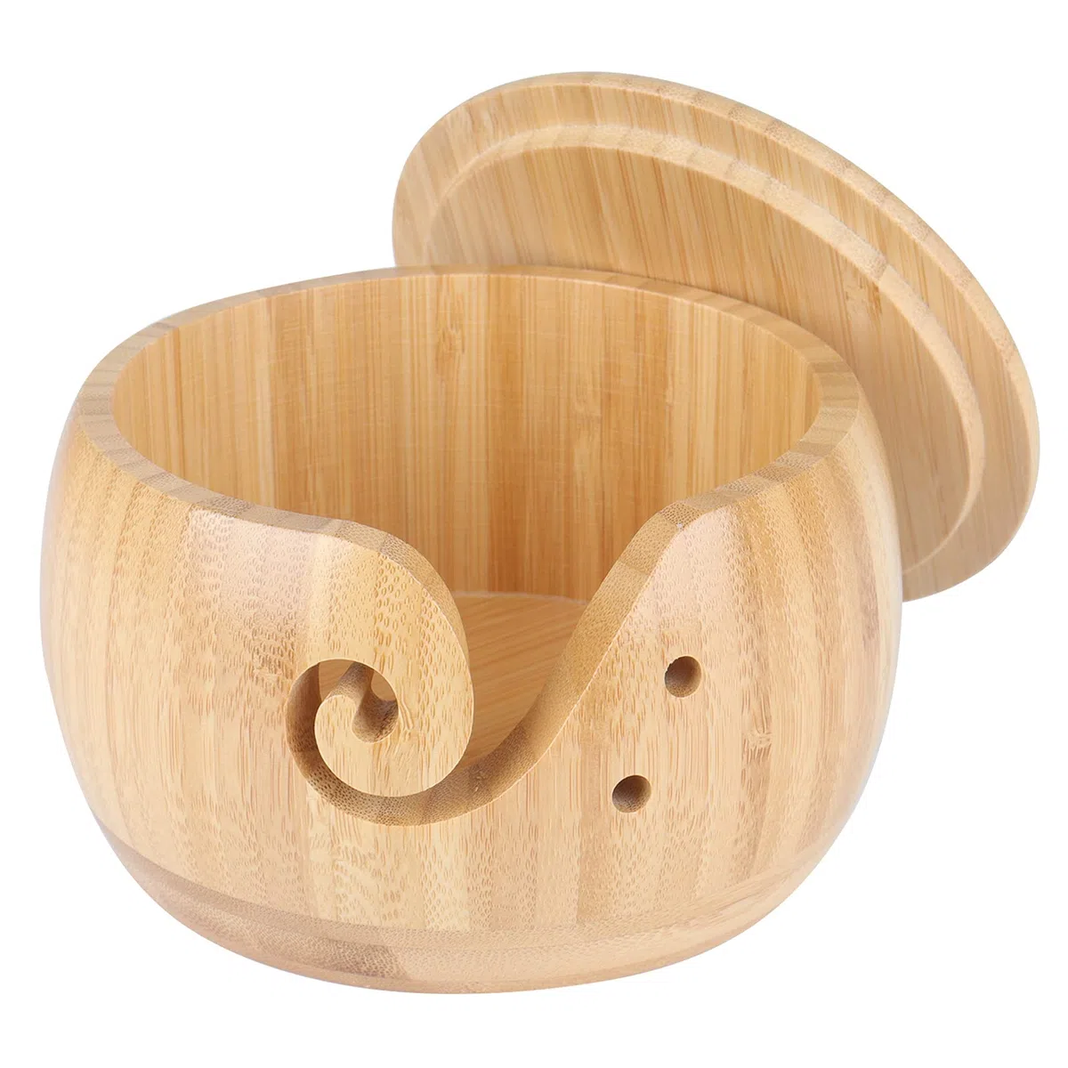 Coopay Tazón de hilo de bambú, cuenco para tejer, cuenco de lana de madera con tapa, soporte de hilo para tejer ganchillo, cuenco de lana para madejas de algodón circulares más pequeñas