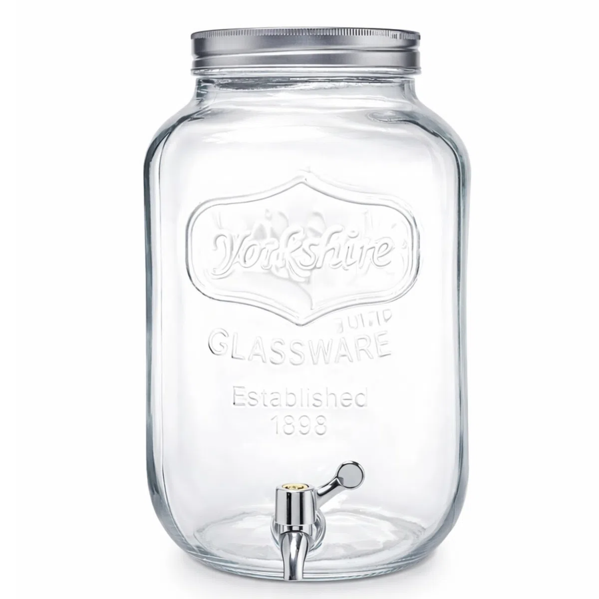Dispensador de Bebidas de Cristal con Grifo Antigoteo, Tapa Metálica, Estilo Vintage Retro para Fiestas, Eventos, Limonada, Sangría, Agua (5 Litros (27 cm)) Bote con Grifo