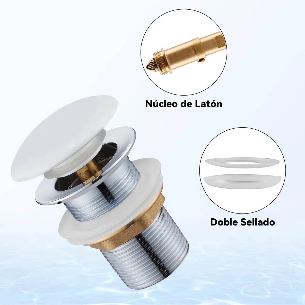 Desagüe Lavabo sin Rebosadero, Ulytid Tapon Pop Up Lavabo con Tapa de Cerámica, Válvula Desagüe Click Clack Lavabo Universal G1 1/4" para Fregadero Baño y Aseo, Blanco