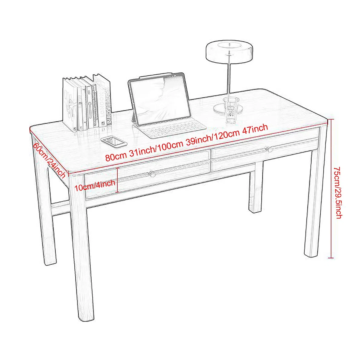 Escritorio Moderno de Mediados de Siglo con 2 cajones, de Madera Maciza, para Oficina en casa, estación de Trabajo Estable con Amplia Superficie de Trabajo, Mesa de Estudio para teletrabajar