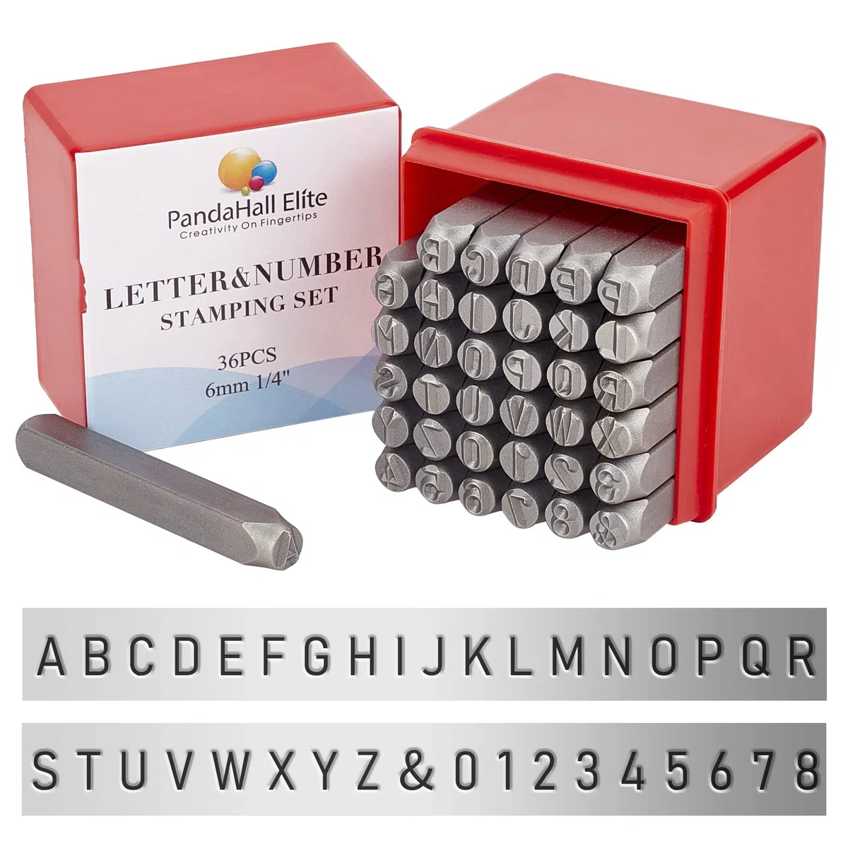 PandaHall 36 piezas Juego de sellos de metal con letras y números, 1/4 pulgada 6 mm Alfabeto A-Z y número 0-9 y símbolo para imprimir en joyas de metal Cuero Madera