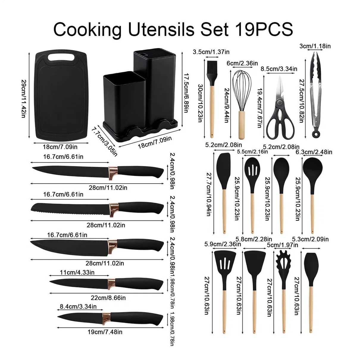 Juego De Utensilios De Cocina Kit 19 Piezas Silicona Antiadherente | Set Accesorios Cocina Para Interior Casa Mostrador Encimera Apartamento Familia Doméstico