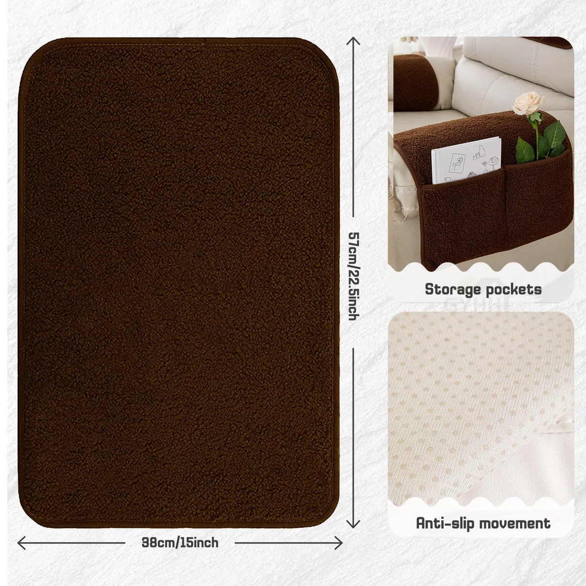 Fundas De Sofá para Brazos Antideslizantes Funda De Reposacabezas De Sofá para Silla Reclinable Fundas De Sillón Protector De Muebles con Bolsillos (Brown,3 Plaza)