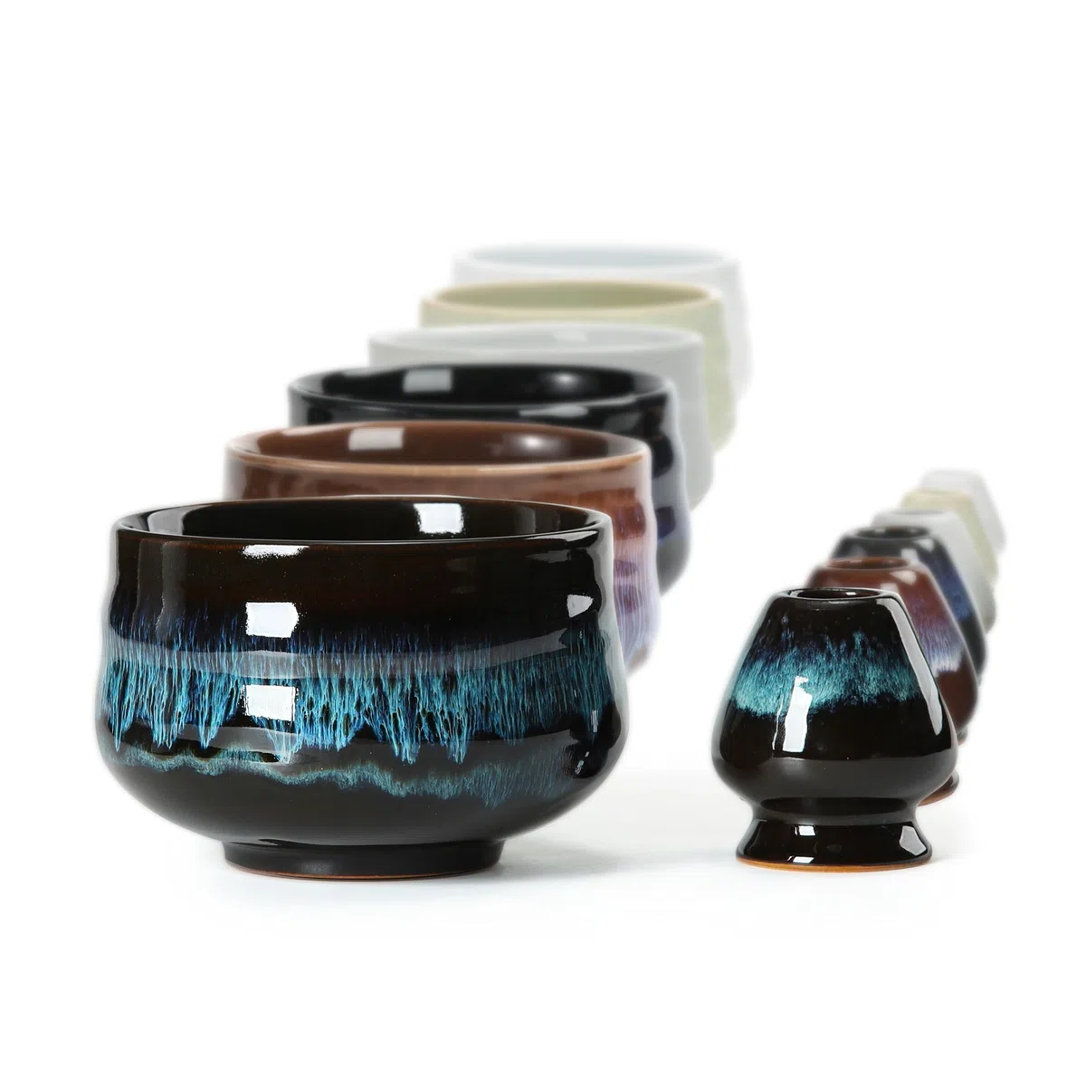 TEANAGOO Cuenco Te Matcha,Tazón de Cerámica Japonesa Matcha con Soporte para Batidor, 18 OZ K14, Azul