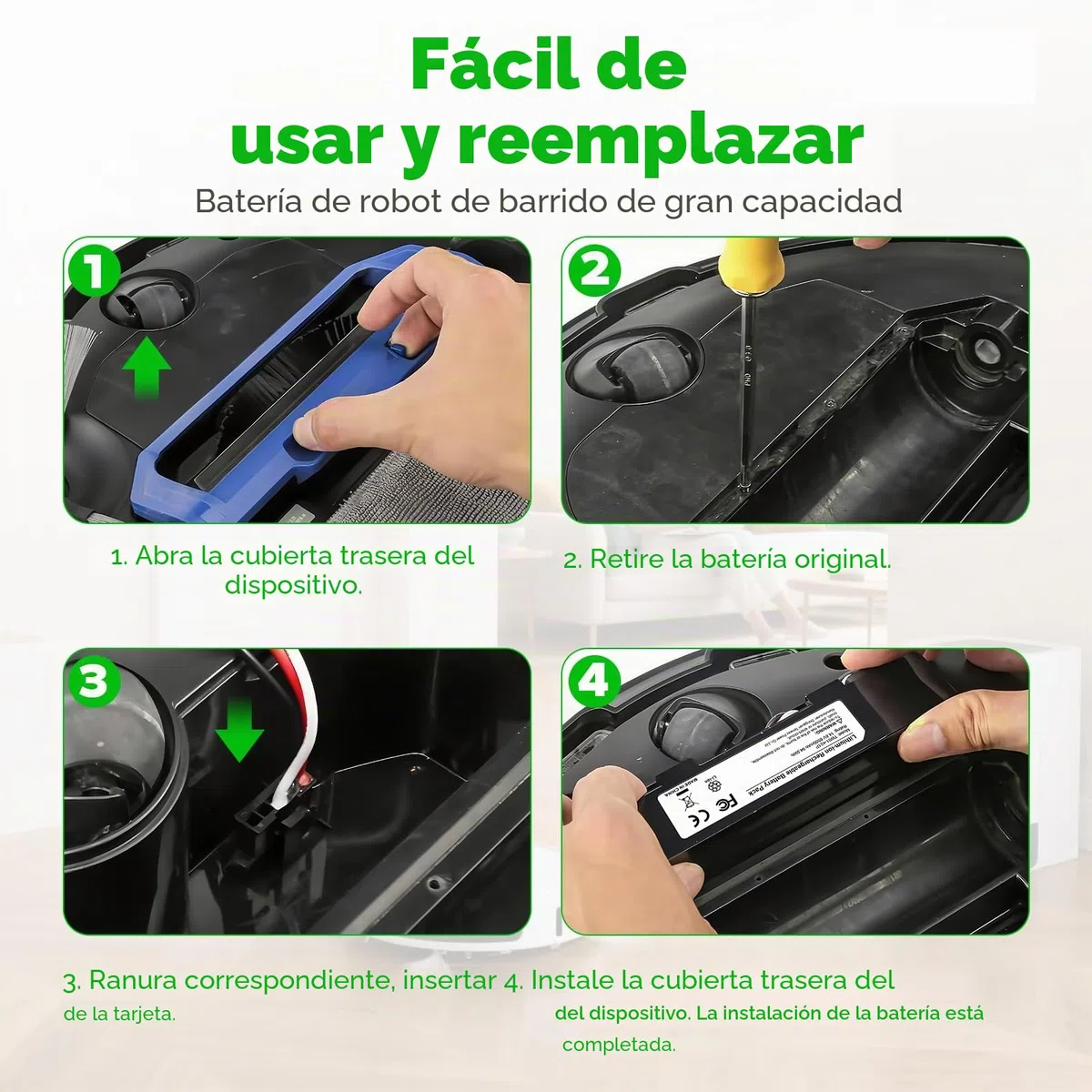LabTEC Batería para Xiaomi Mop 2S, 14,6 V, 6500 mAh Batería de repuesto para Mop Pro, Mop P, Aspirador robot Xiaomi Mijia STYTJ02YM / XMSTJQR2S