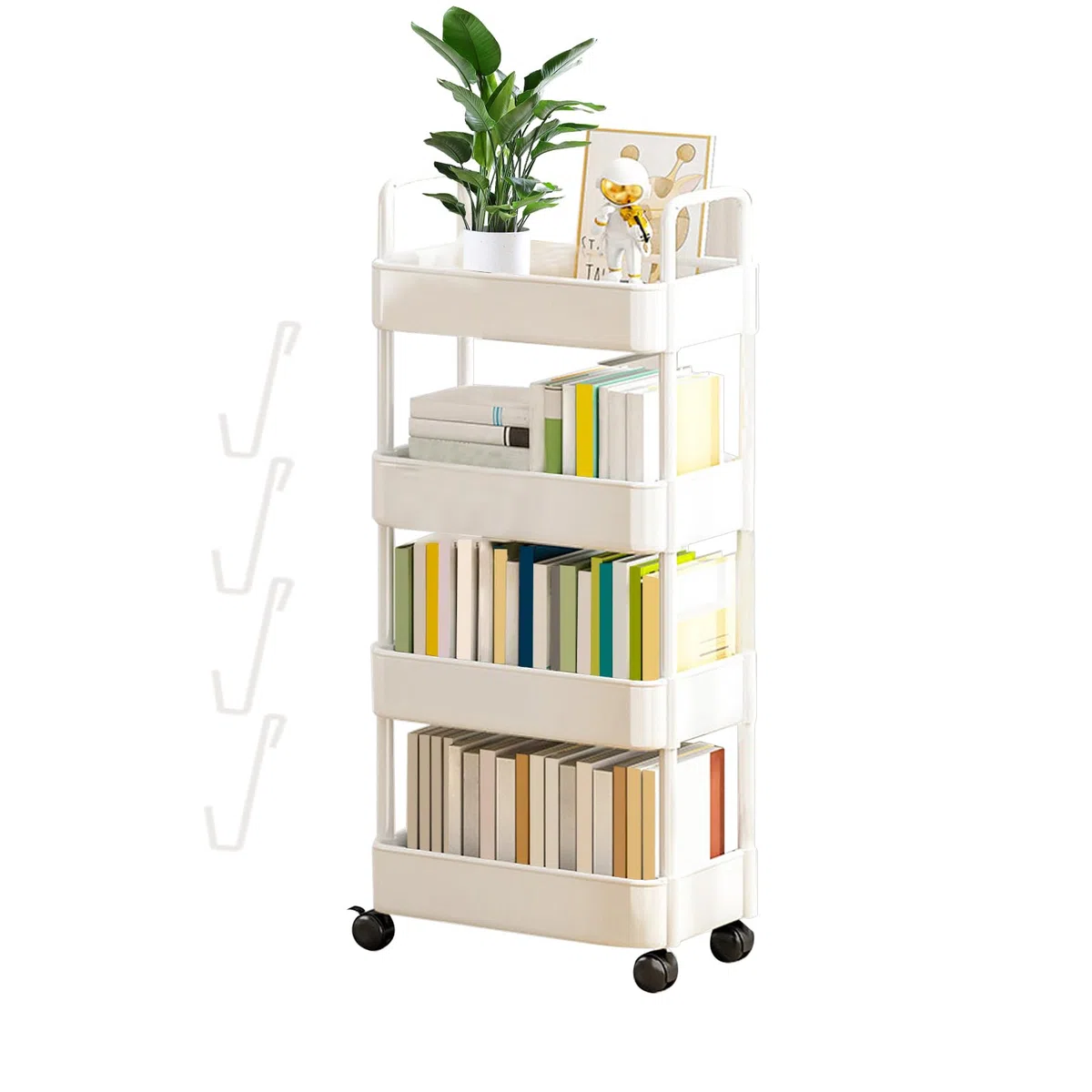 Carro Almacenamiento | Organizador Carrito rodante para Libros - Carro Almacenamiento con Estante 3/4 Niveles, Organizador Almacenamiento móvil con Ruedas