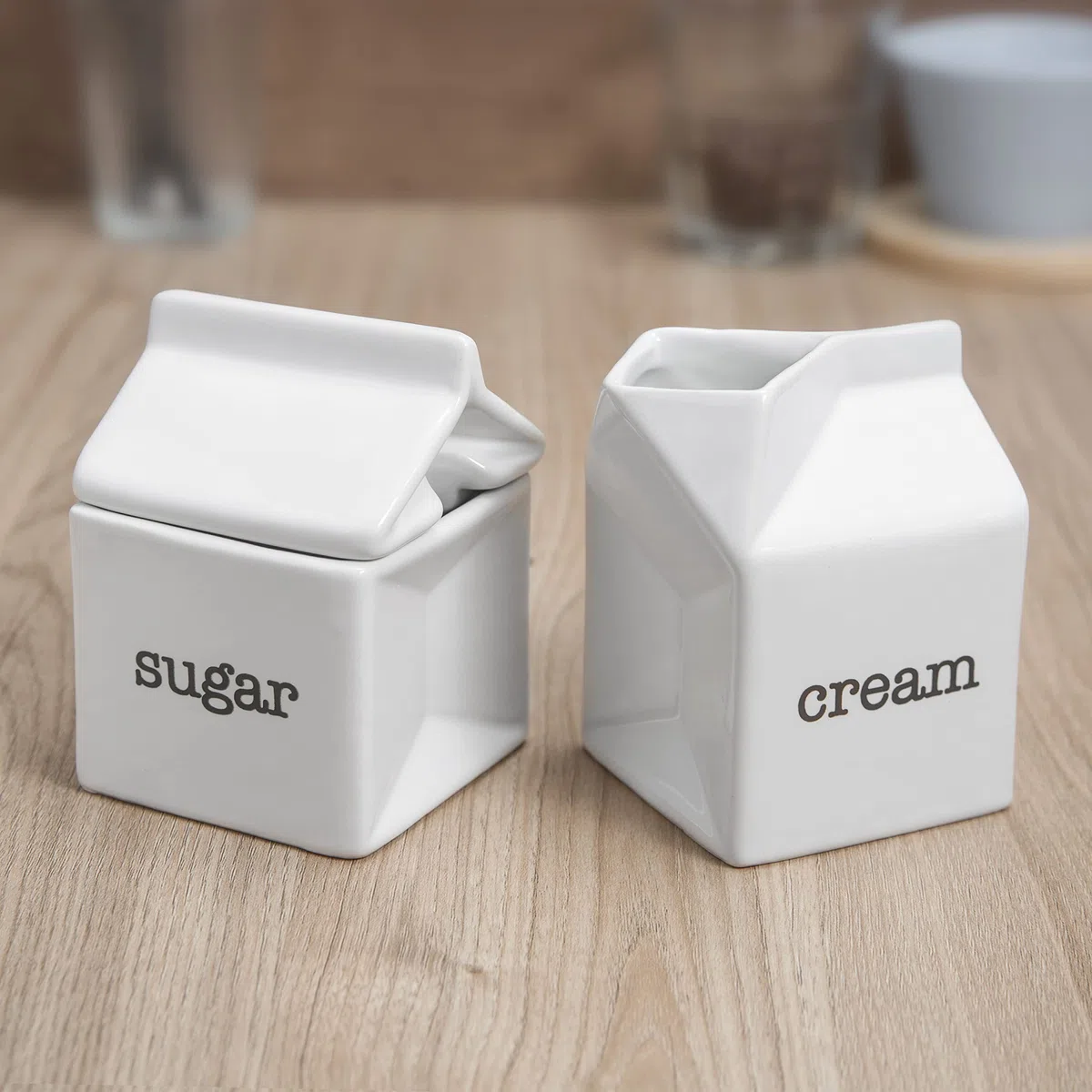 Juego de azucarero y crema de cerámica, jarra de crema blanca con forma de cartón de leche y azucarero con tapa