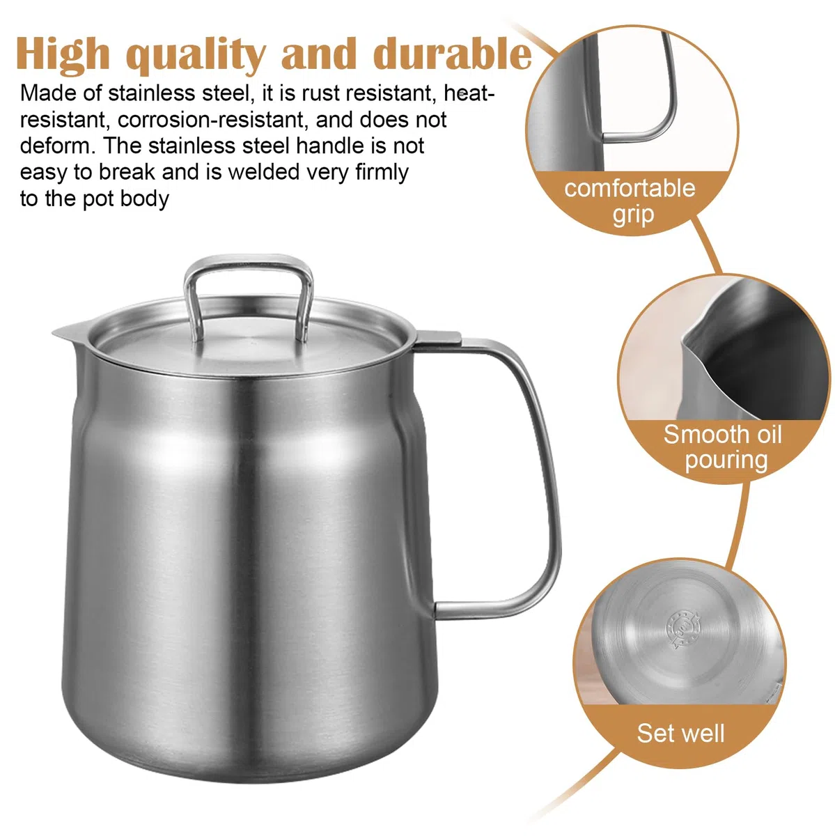 Recipiente para grasa de acero inoxidable, 2 litros, recipiente para grasa con tapa y colador, 2 en 1, recipiente para grasa con filtro de malla fina, recipiente para aceite, caja de grasa