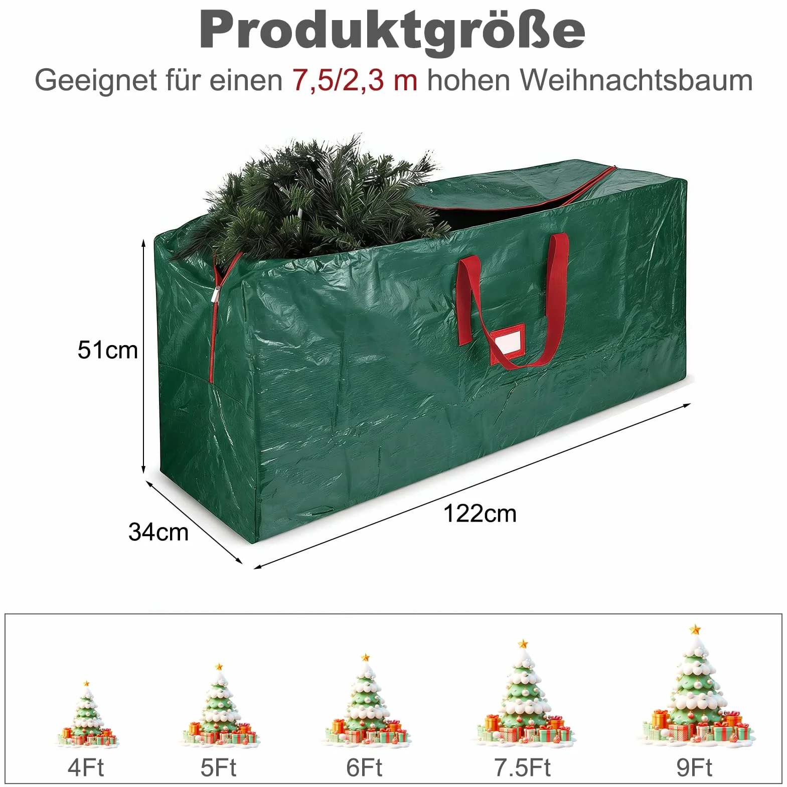 Bolsa de almacenamiento de árboles de Navidad, para árboles artificiales con 220 cm, bolsa de árbol de Navidad con asas y cremallera reforzadas, tela Oxford 600D, bolsa impermeable para árbol de