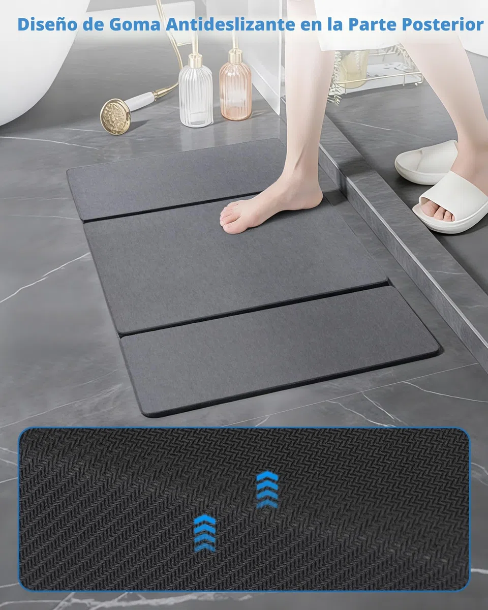 MOWETOO Alfombra Diatomita Baño - Plegable Alfombrilla Baño Secado Rápido 60x39 cm, Antideslizante Piedra Diatomita Bath Mat Hogar y Cocina Accesorios