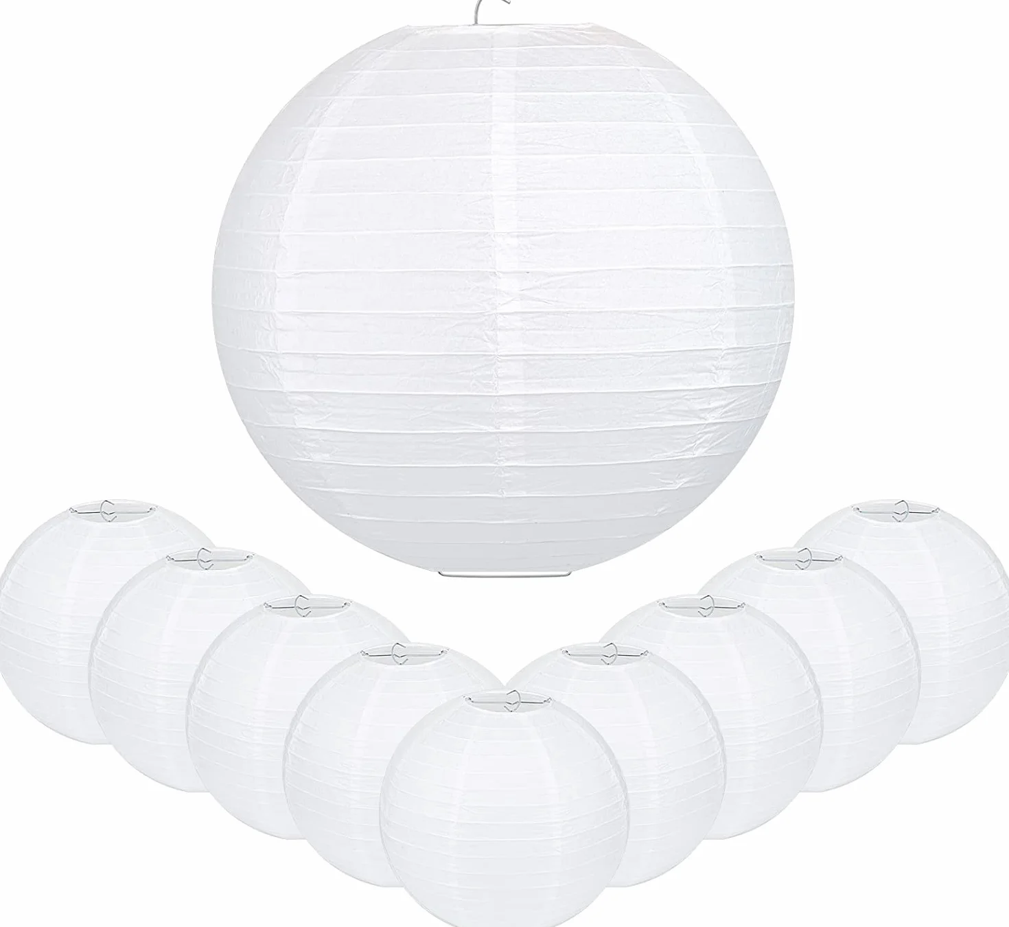MIVIDE 20 farolillos de papel blanco, 25 cm, pantalla redonda, farolillos de papel blanco para bodas, cumpleaños, fiestas y eventos