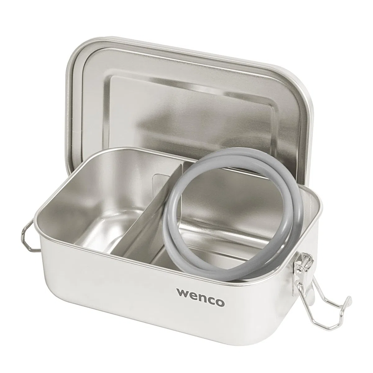 Wenco Fiambrera de acero inoxidable prémium con 2 compartimentos, fiambrera de 650 ml, impermeable, apta para lavavajillas, incluye anillo de silicona de repuesto, 16 x 11,3 x 5 cm, color plateado
