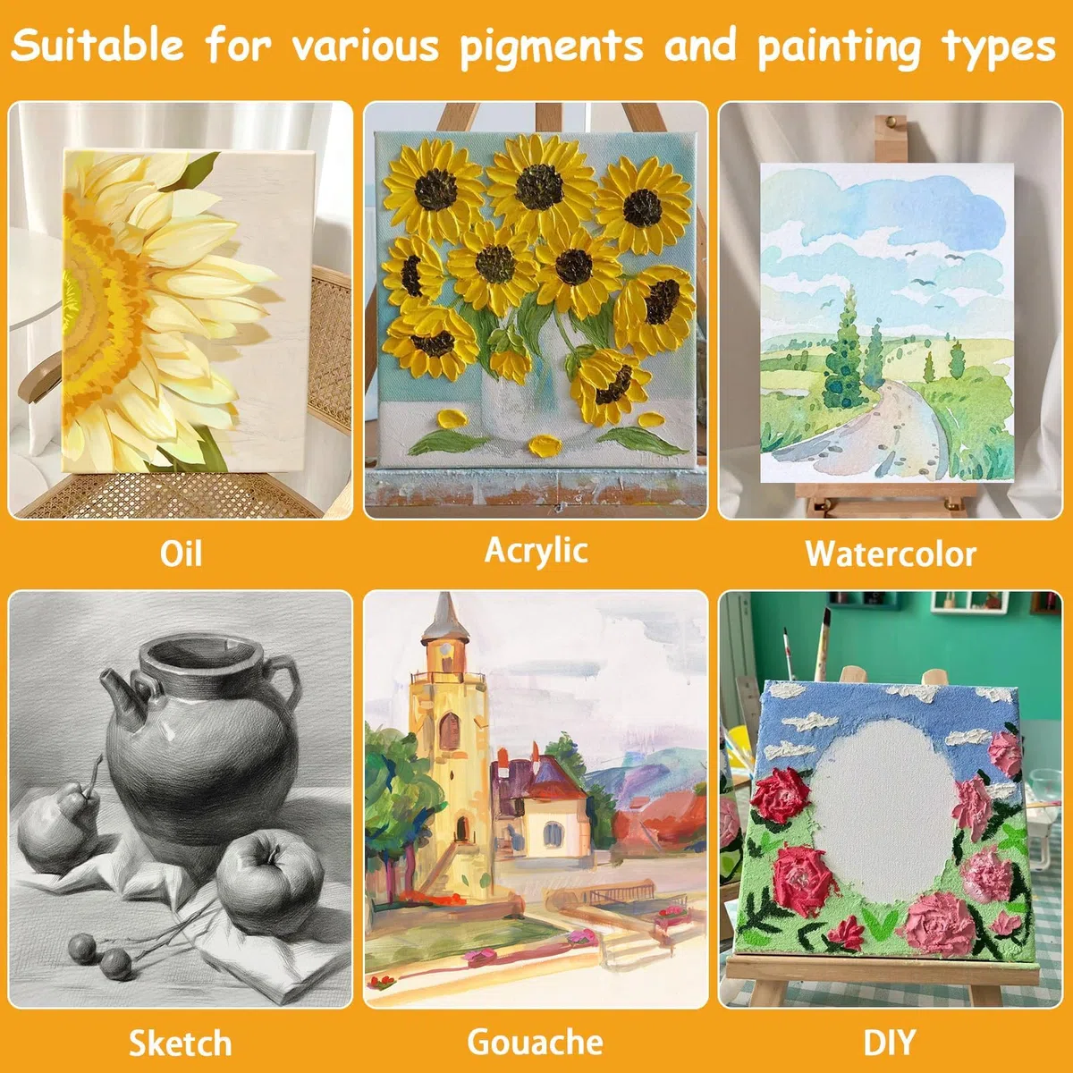 Koncci Lienzos para Pintar, Set de 2 (50x70CM) Algodón sin Ácidos Lienzo con Marco, Canvas para Pintar, Lienzos para Pintura al Acrílico, Oleo, Acuarela, Niños, Principiantes, Artistas
